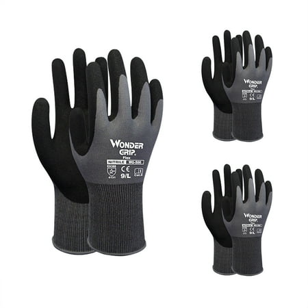 

Walmeck 3-Pairs Nitrile Impregnated Work Gloves Safety Gloves for Gardening Maintenance Warehouse for Men and Women (Black Gray L)