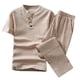 thumbnail image 2 of ICHUANYI Clearance Men Summer New Cotton And Hemp Short Sleeve Long Pants Fashion Comfortable Suit(Khaki, XL) Ichuanyi Ichuanyi, 2 of 7