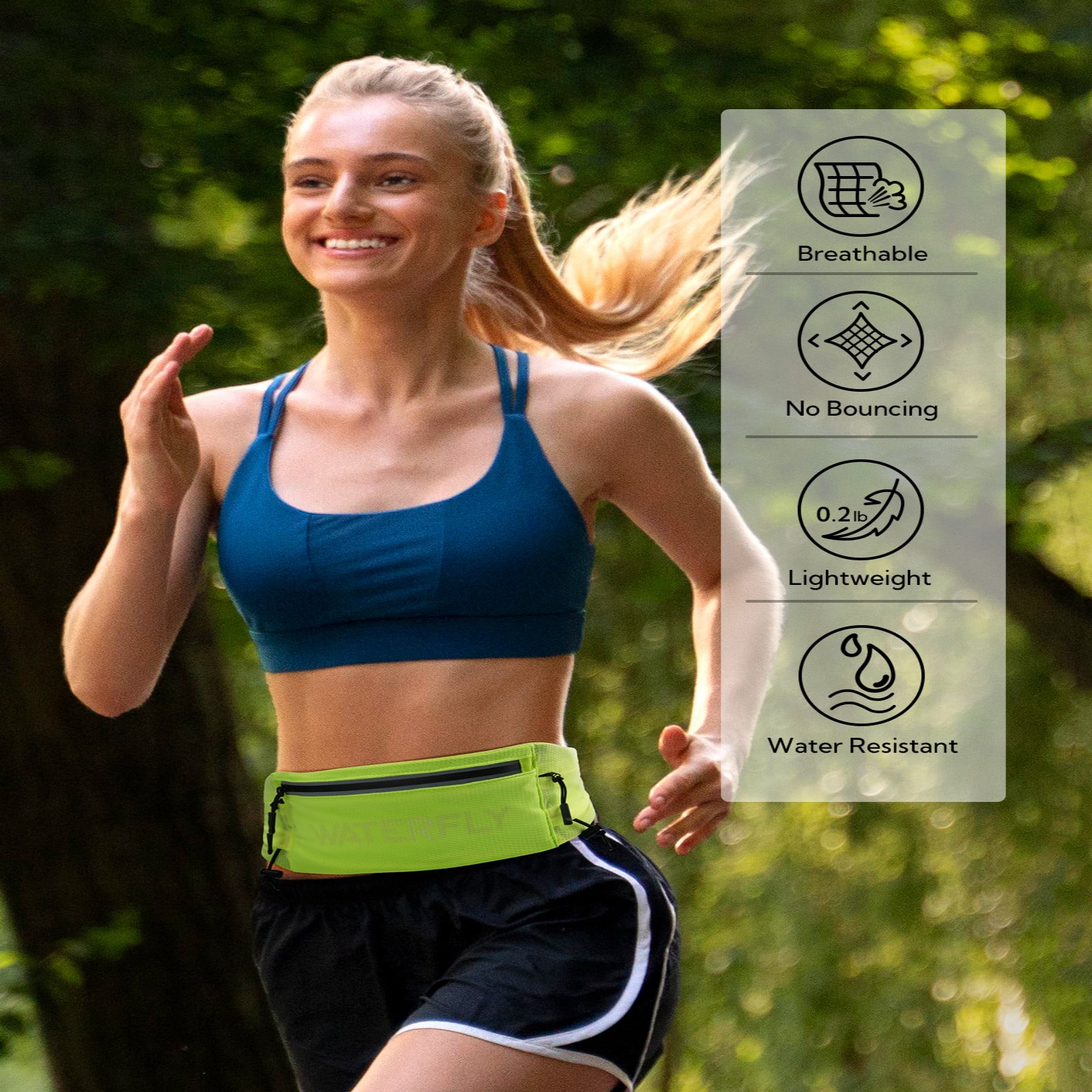 WATERFLY Unisex Adjustable Sports Jogging Fitness Nylon Running Waist Belt Elastic Band,Fluorescent Green