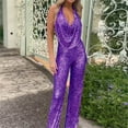 thumbnail image 5 of Jumpsuit Sleeveless Sequin Rompers For Women,Purple Sleeveless Halter Sequin Rompers 2XL, 5 of 5