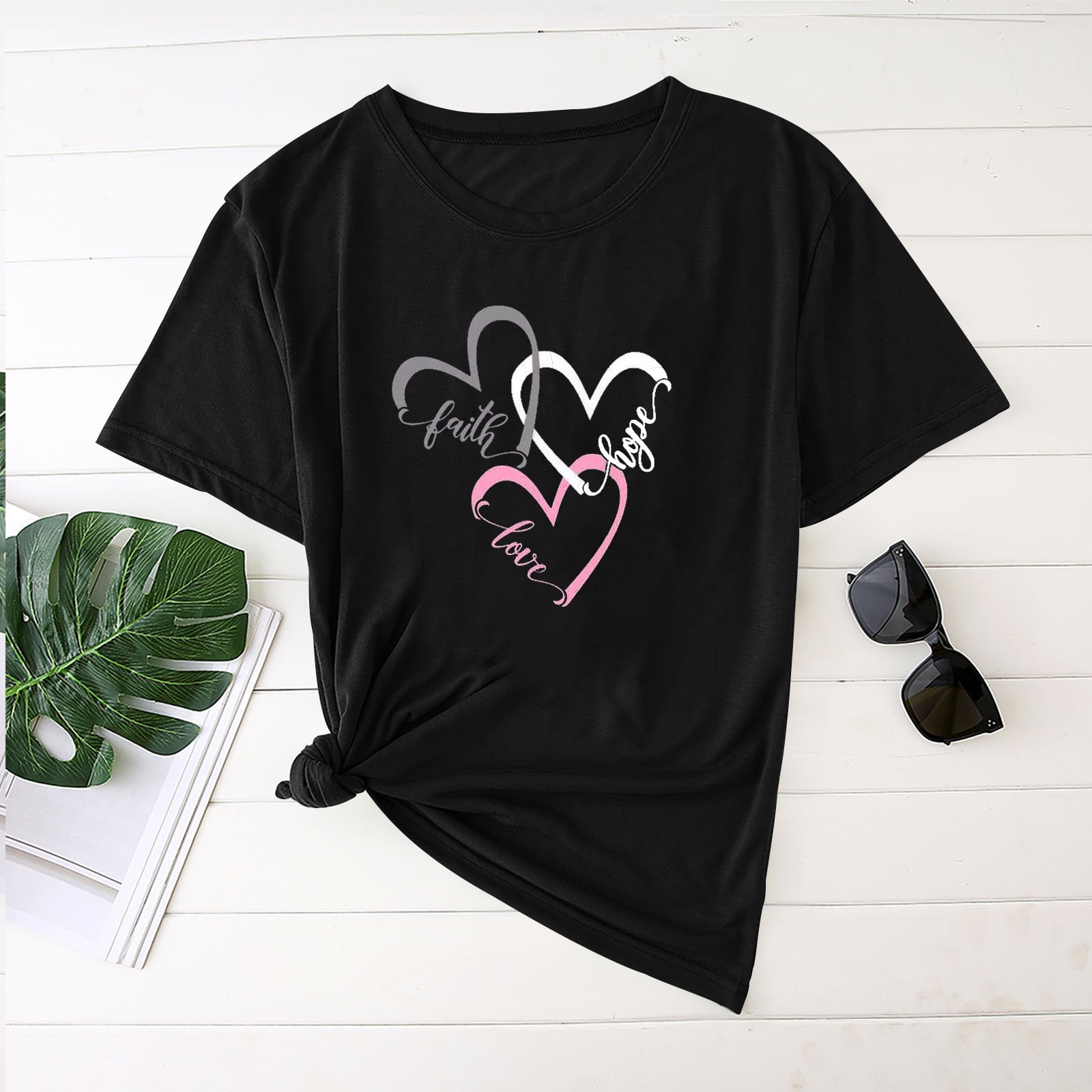 Short Sleeve Shirts for Women,Valentines Theme Fashion O Neck Tops Heart Graphic Printed Plus Size T Shirts Tunic Top