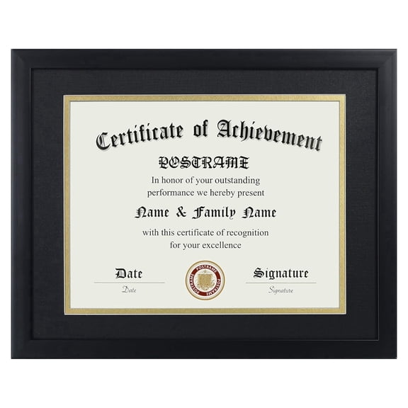 Postrame 8.5x11 Diploma Frame, Black picture frame 11x14 with 8.5x11 Mat for Certificate