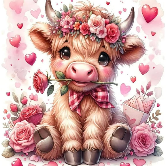 Cute Cow Diamond Art Kits for Adults, Valentine's Day Diamond Painting Kits for Beginners, 5D Full Drill Gem Art Paint with Diamonds Dots Crafts Kits for Home Decor 11.8X11.8Inch