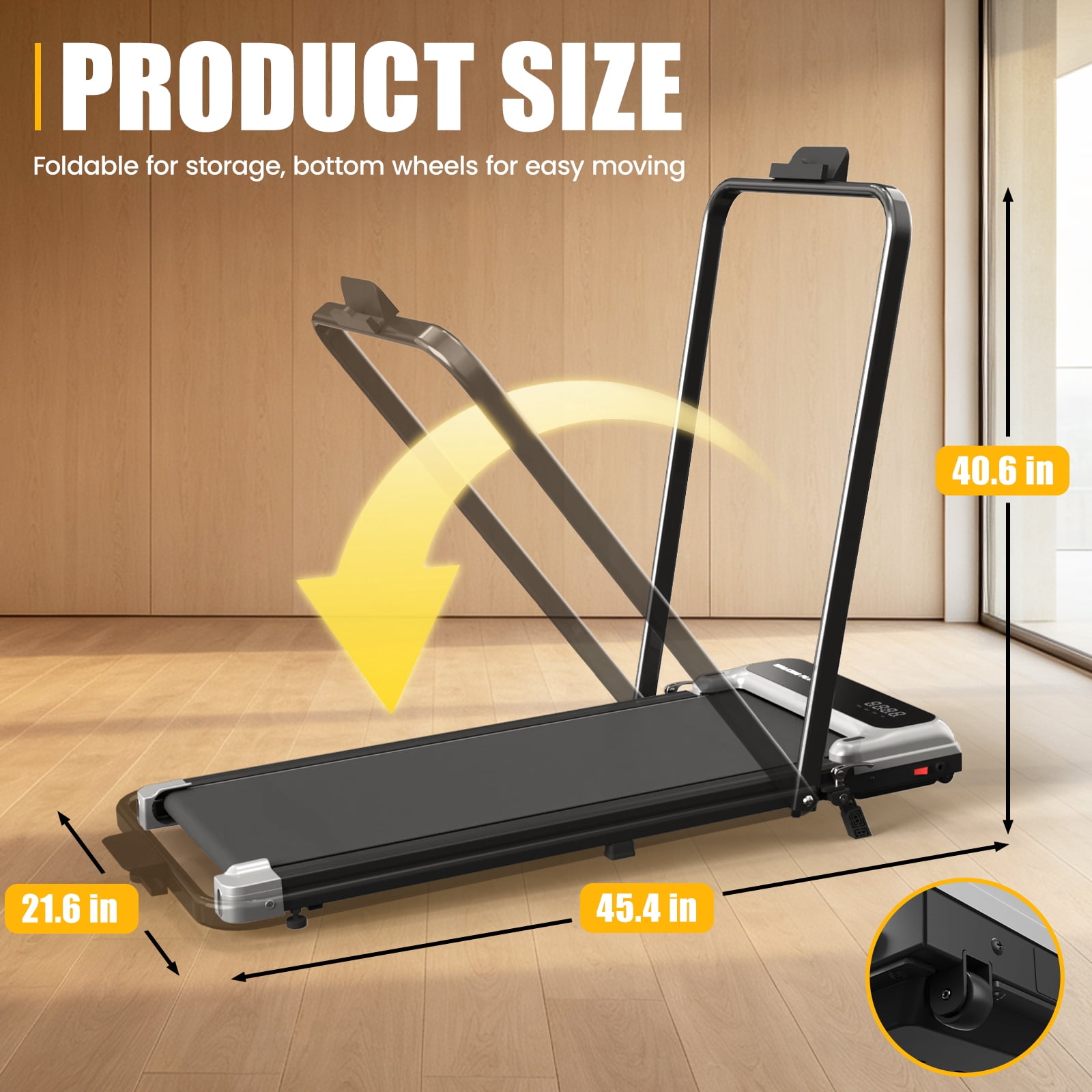 ASoopher Foldable Walking Pad with Incline and Handle Bar, Small Portable Treadmill, for Home and Office，2.5 HP Under Desk Treadmills, 0.6-3.8 MPH, Grey