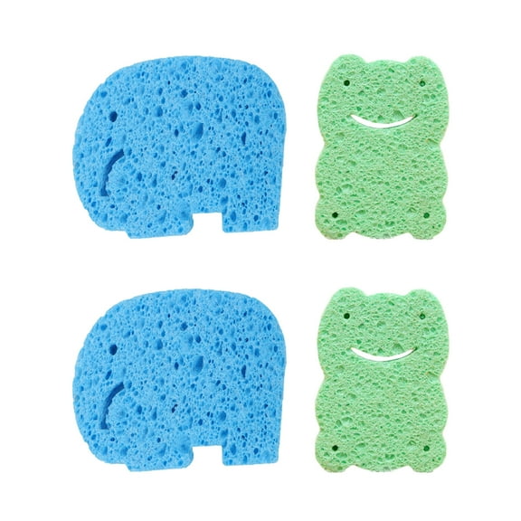 4Pcs Baby Bath Sponge Bath Rub Shower Sponge Cartoon Bath Brush Bath Rubbing Towel for Toddler Infant Newborn (Blue Elephant Green for Each 2Pcs)