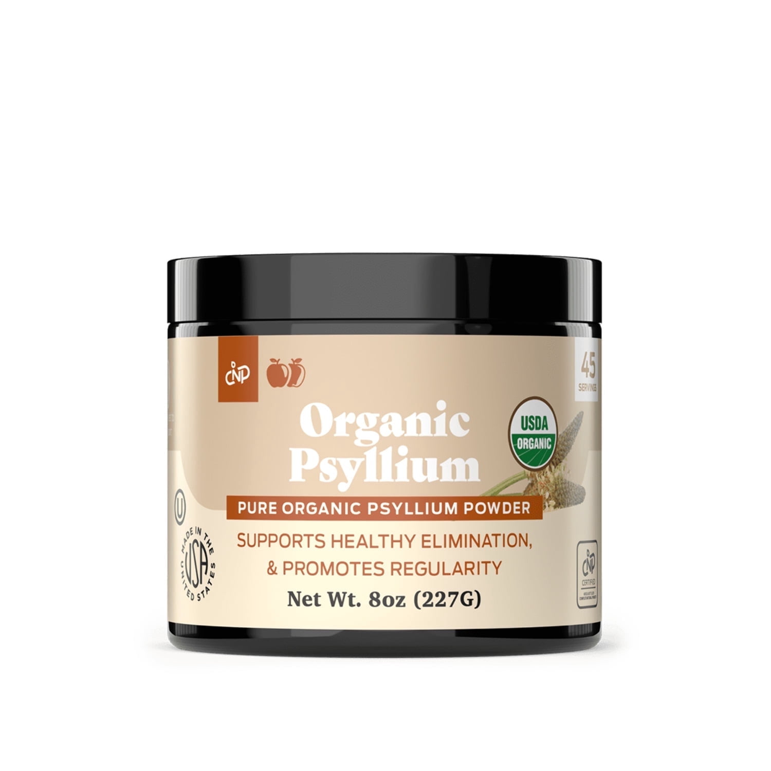 Pure Organic Psyllium Husk Powder Bulk - 8oz (227g) Bulk Organic Whole Unflavored Fiber & Colon Cleanse Psyllium Seed