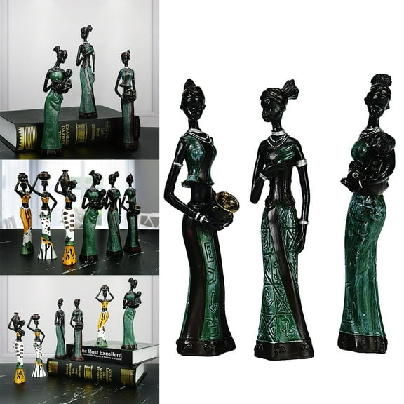 Clearance Desktop Ornament under $15,3PACK Vintage African Statue. Hand Sculpture African American Figurines. Exotic Lady African Art Piece For Home Decor. Figurines Home Decor. Room Decor For W