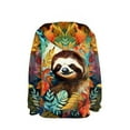 thumbnail image 2 of Xoenoiee Pullover Hoodies Retro Palm Monstera Sloth Pattern Hooded Sweater for Kids Long Sleeve Tops with Kangaroo Pocket Fall Winter Athleticwear for Workout, S, 2 of 7