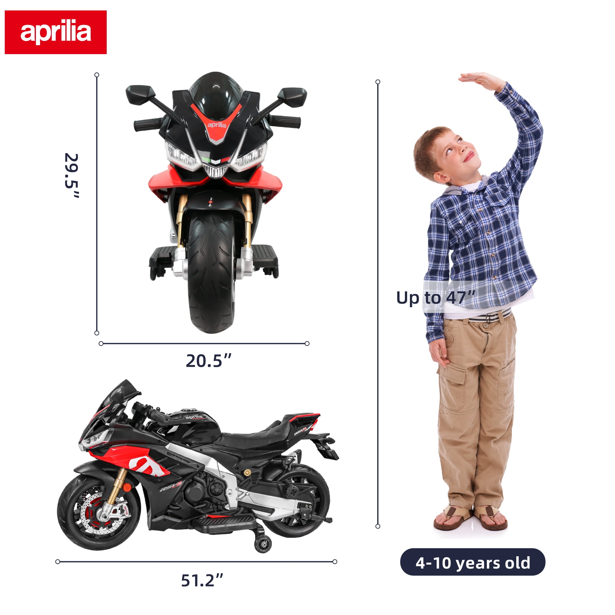 TCARAIWEN 24V Kids Motorcycle Electric Motorbike Aprilia Licensed Ride on Toy,Battery Powered for Kids 3-11 Years Old,Black