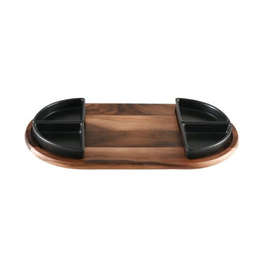 Kalmar Home Charcuterie/ Serving Tray w/ 4 black triangular ceramic bowls