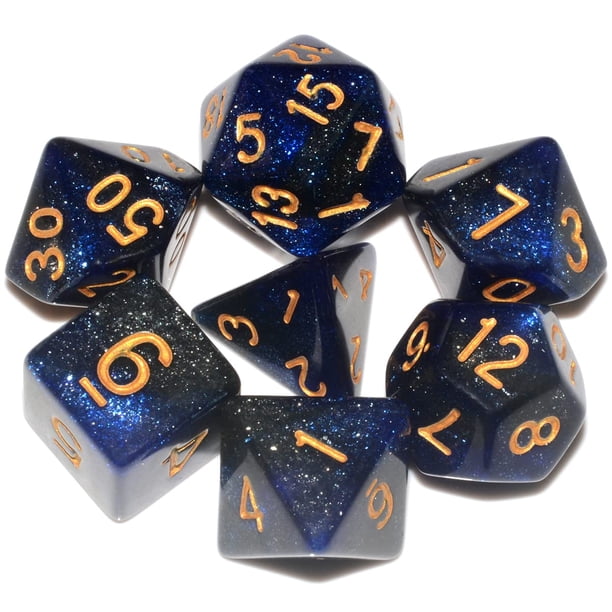 Dados Dnd Galaxy, 7 piezas, brillo, brillo, azul cósmico, negro, dados poliédricos mixtos Dnd para juego de mesa Rpg Mtg