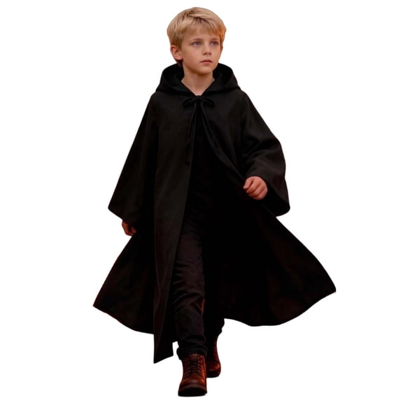 Odeerbi Kids Boys Girls Halloween Long Hooded Cape Cloak Solid Color Witch Robe for Party Dress Up