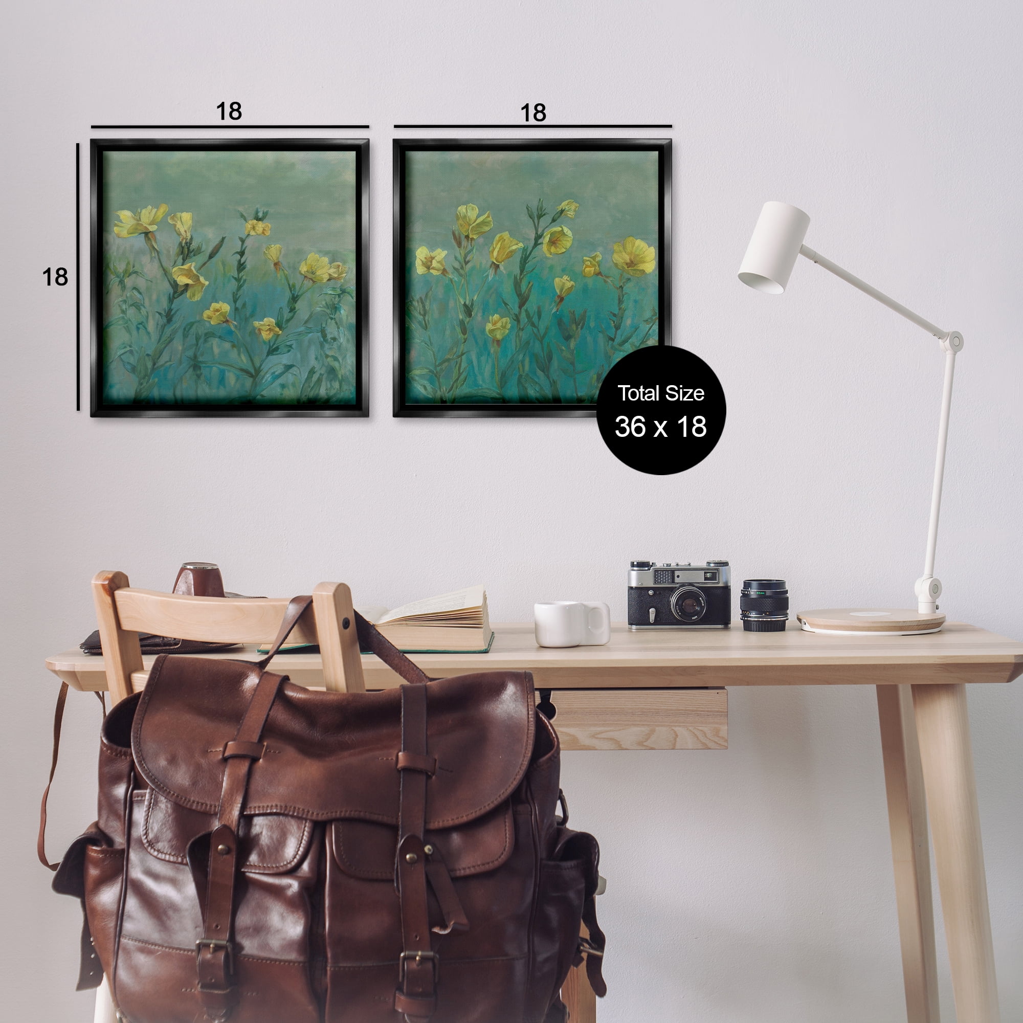 Stupell Industries Evening Primrose Flower Unfurling Plants & Flowers Painting Black Floater Framed Canvas Art Print Wall Art, 18 x 18, Set of 2