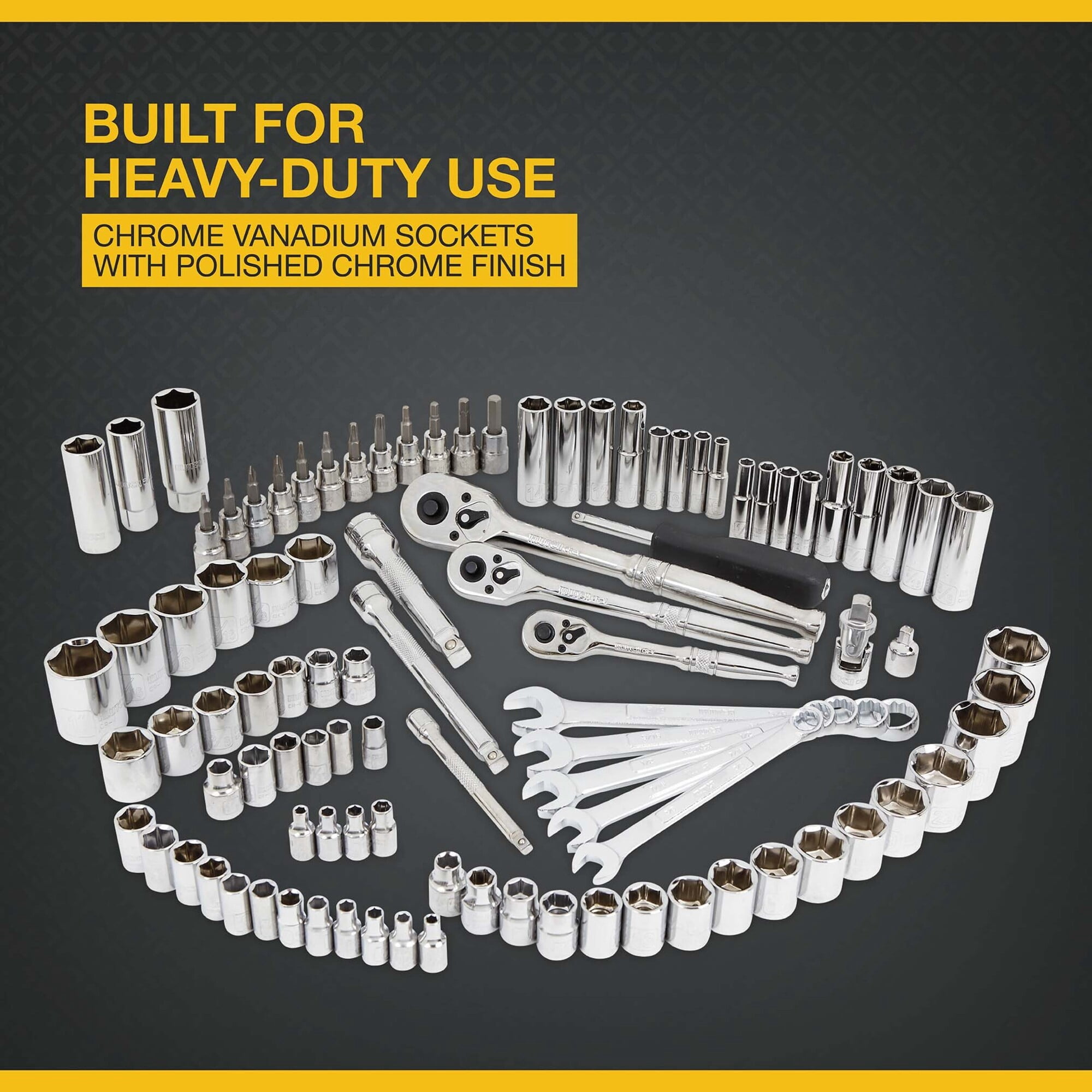 Klutch Mechanic's Socket Set, 97-Pc., 1/4in., 3/8in. and 1/2in. Drive, SAE and Metric