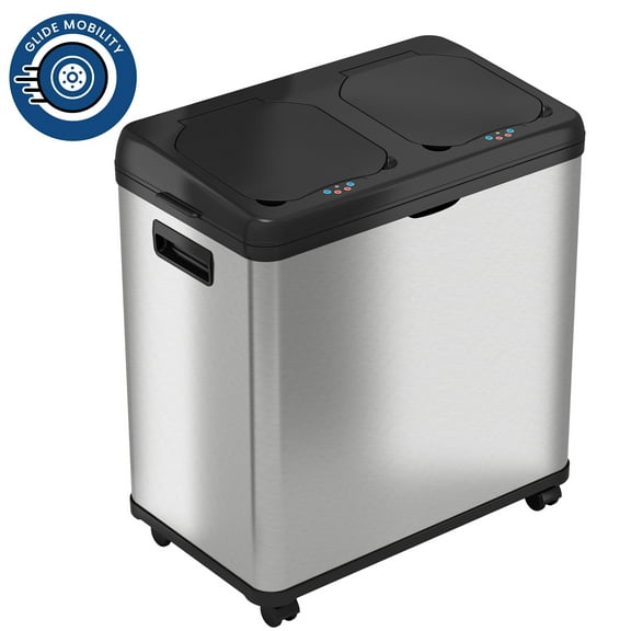 iTouchless 16 Gallon Touchless Trash Can and Recycle Bin, Stainless Steel, Dual-Compartment (8 Gal each), Kitchen Recycling and Garbage