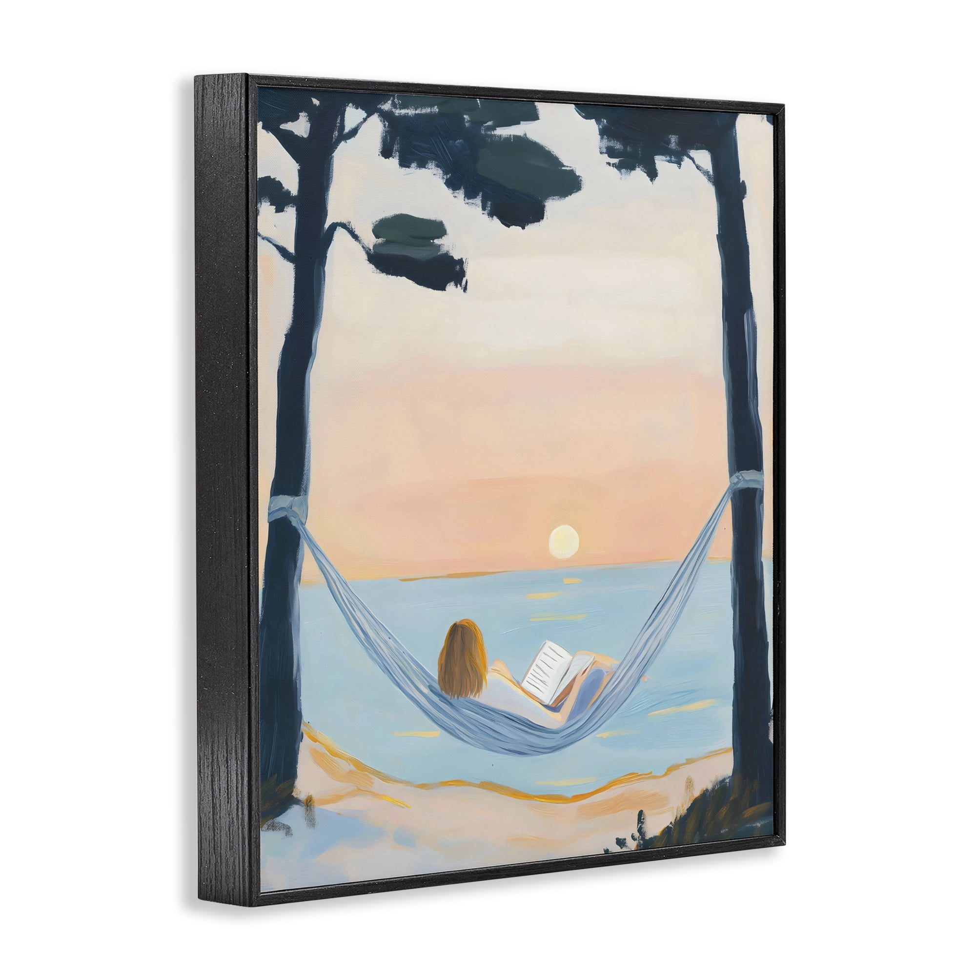 Stupell Industries Reading At Sunset in Hammock Black Framed Giclee Art, design by The Prints Vibe