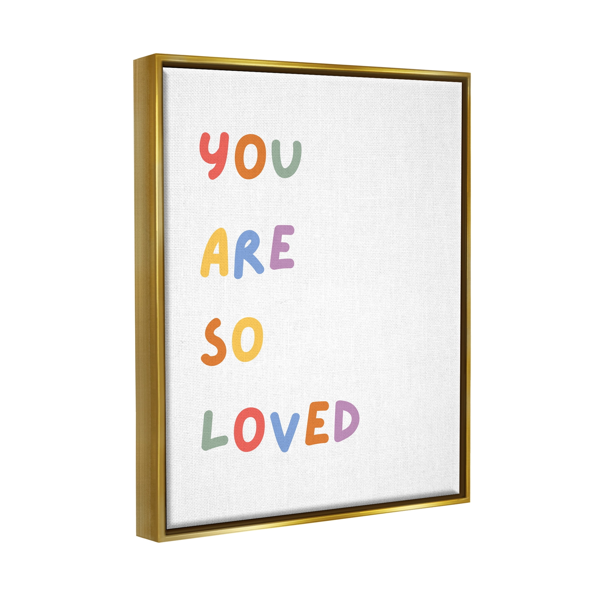 Stupell Industries So Loved Minimal Phrase Inspirational Painting Gold Floater Framed Canvas Art Print Wall Art, 17 x 21