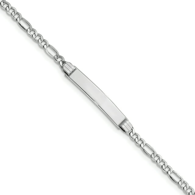 14k White Gold Figaro Link Name Bar Identification Id Bracelet