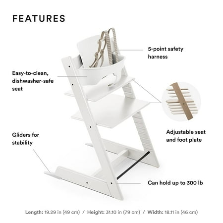 Tripp Trapp High Chair from Stokke, White - Adjustable, Convertible Chair for Children & Adults - Includes Baby Set with Removable Harness for Ages 6-36 Months - Ergonomic & Classic Design High Chair White