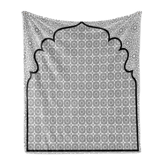 Moroccan Soft Flannel Fleece Throw Blanket, Art Background with a Group of Traditional Turkish Ottoman Forms Patterns, Cozy Plush for Indoor and Outdoor Use, 60" x 80", Black White, by Ambesonne