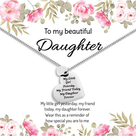 Mother Friend Daughter Necklace from Mom or Dad - ''My Little Girl Yesterday My Friend Today My Daughter Forever'' Heart Pendant Necklace for Women & Teen Girls ()