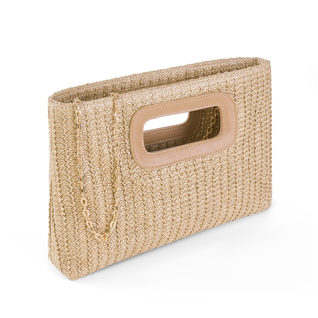 FENOHREFE Straw Clutch Handbag Summer Beach Straw Purse for Women Woven Beach Bag Straw Shoulder Crossbody Bag Evening Handbag