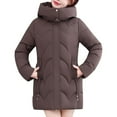 thumbnail image 3 of Makaor Women Puffer Coat Pockets Hooded Jacket Solid Plus Size Zipper Front Long Sleeve Outerwear Quilted Warm Clothes, 3 of 8
