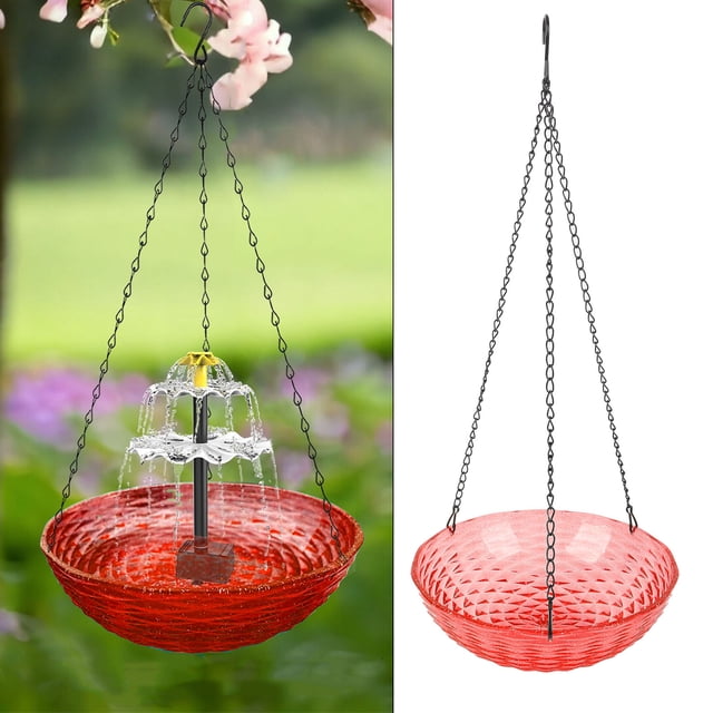 Fuente Solar Para Baño de Pájaros, Plástico Resistente que Cuelga Con Cadenas de Metal Para Jardín, Balcón, Porche, Baño Grande para Pájaros para Exteriores. Una atracción