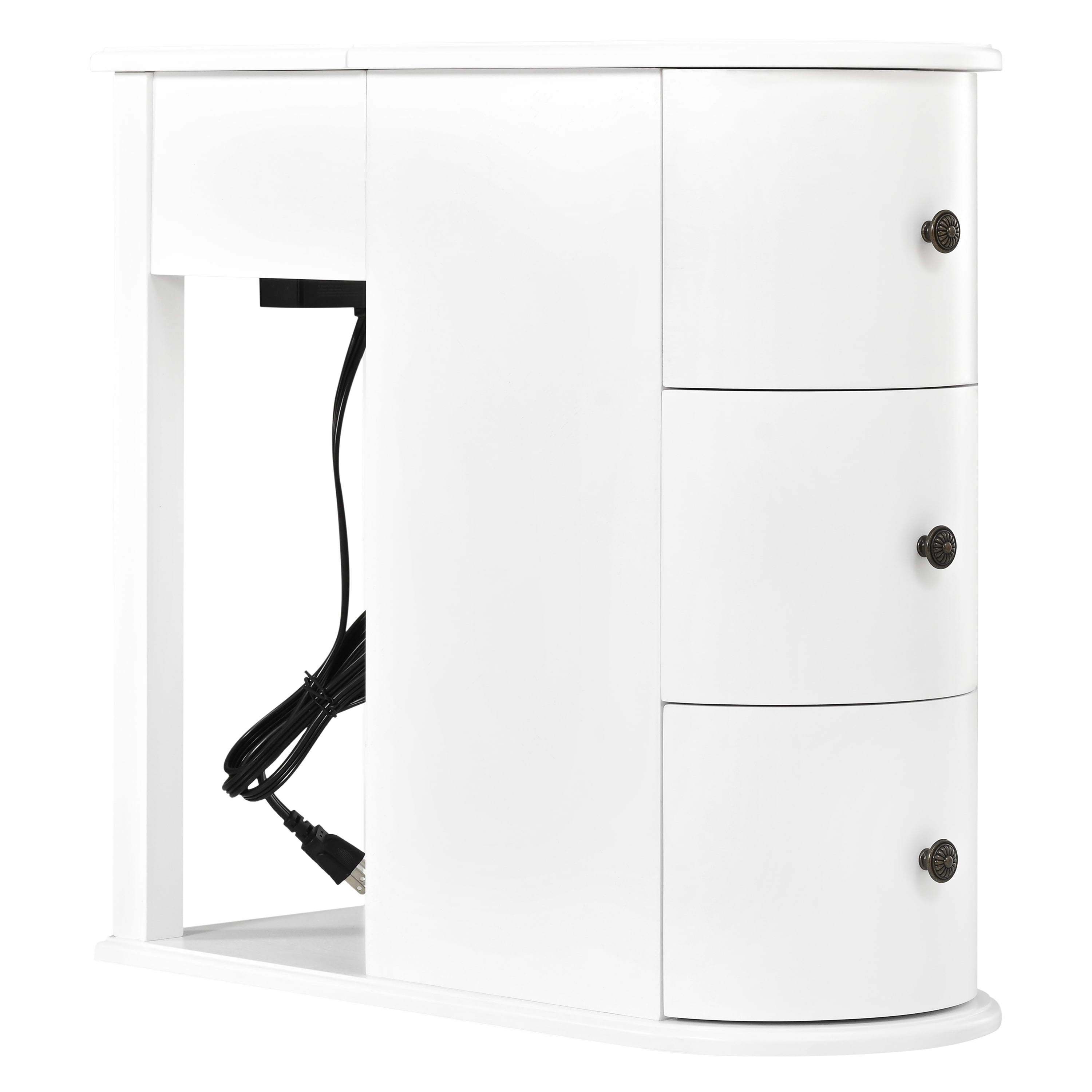 Modern End Table with Hidden Cup Holder Drawer, Charging Station & Pull-Out Side Table, Wooden Bedside Table with 2 Storage Drawers, Space Saving End Table for Bedroom & Living Room