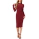 thumbnail image 2 of Vestido de malla INSPIRE CHIC para mujer, con cuello alto, manga larga, vestido de cóctel ajustado en color rojo oscuro, 2 of 6