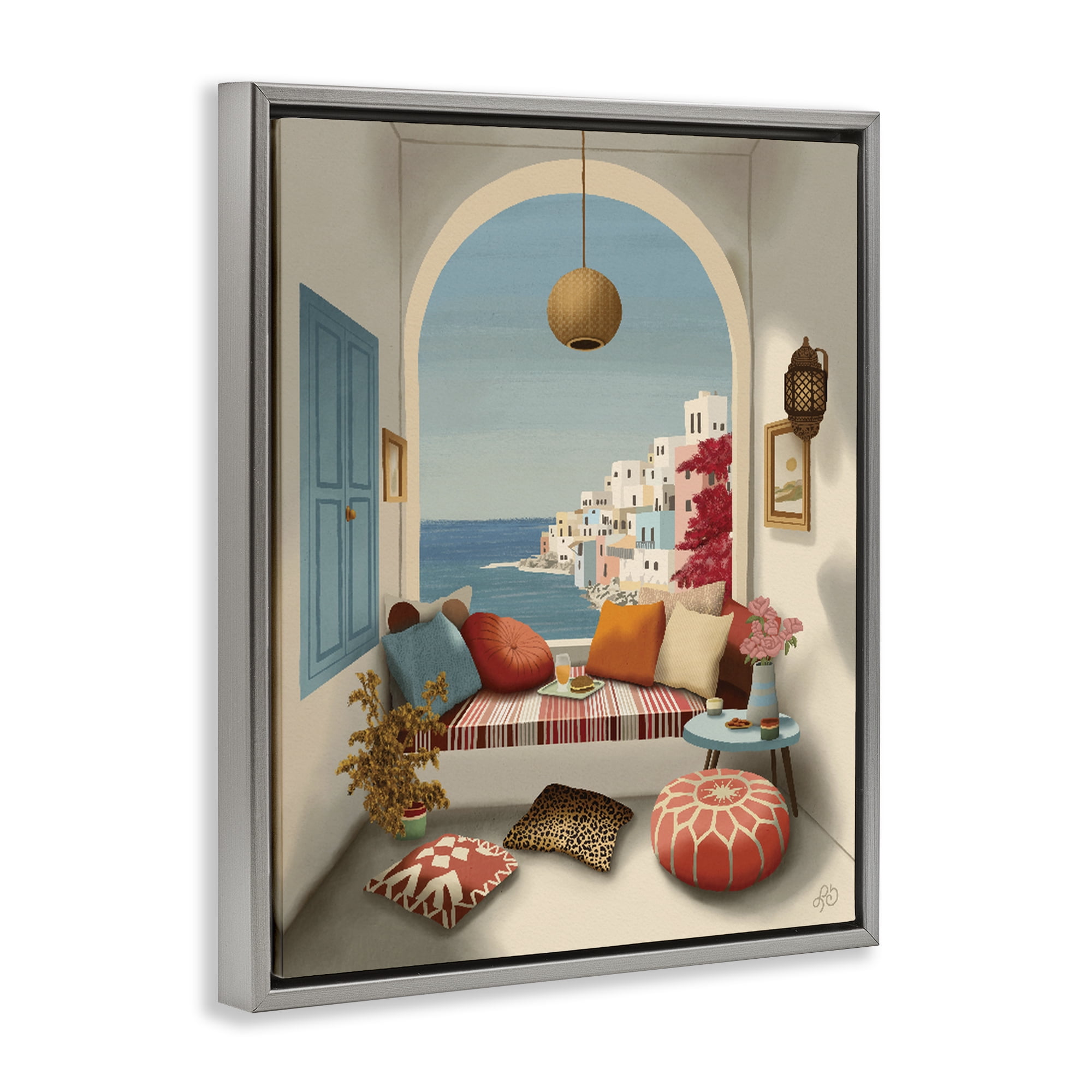 Stupell Industries Mediterranean Seaside Window View Gray Framed Floater Canvas Wall Art, design by Lisa R Dumm