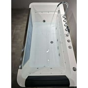 67 Luxury Whirlpool Bathtub with Panoramic Glass Window | 7 Hydro-Massage Jets, Waterfall Faucet & LED Chromatherapy | 1HP 750W Motor, Acrylic Spa Jetted Tub (110V) –Middle Drain