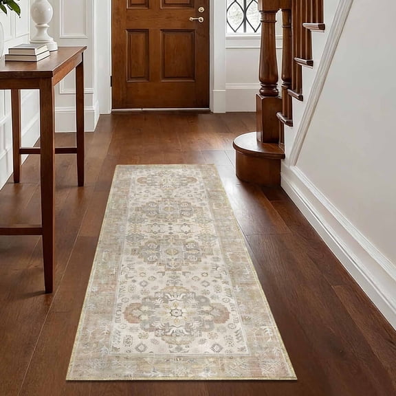 Kitchen Runner Rug Non-Slip 60" x 22" Washable for Hallway, Vintage Soft Low Profile Microfiber Mat for Entryway, Kitchen, Laundry Room