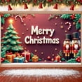 thumbnail image 5 of Red Theme Christmas Banner Christmas Tree Design Merry Christmas Banner Nutcracker Decor Gold Star Xmas Banner for Christmas Party Holiday Decoration Indoor Celebration, 5 of 9