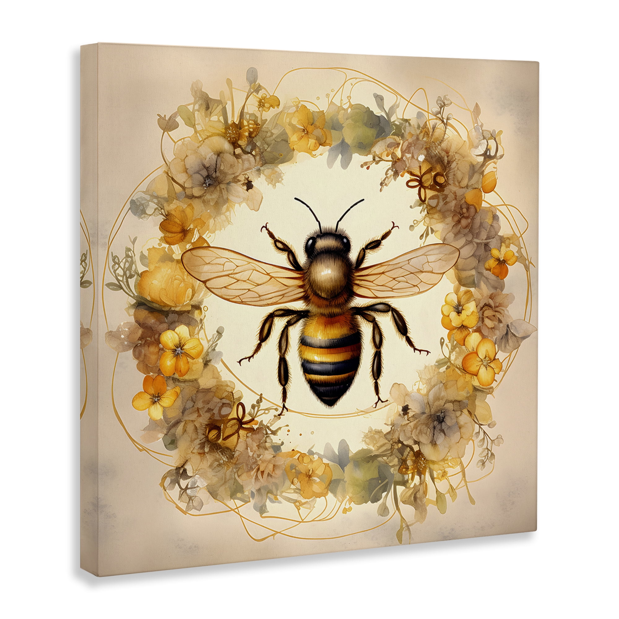 Stupell Industries Country Bee Wreath Animals & Insects Painting Gallery Wrapped Canvas Art Print Wall Art, 17 x 17