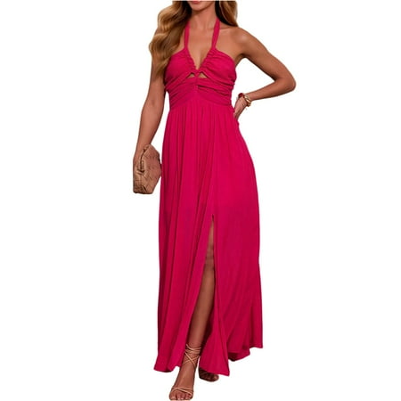 4Th Of July Outfits For Women Romper  Infinity Dress Sexy Slim Cutout Halter Backless Tunic Beach Vacation Flowy Maxi Dress Formal 2025 Mens Dress Shoes Black Dresses Denim (S  Hot Pink) ZMTing