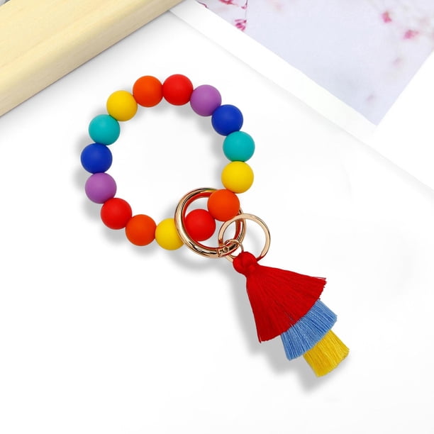 Llavero de silicona con llavero para mujeres y niñas, elegante soporte para llavero, brazalete circular con cadena, pulsera con , llavero con Rojo Fernando Llavero pulsera