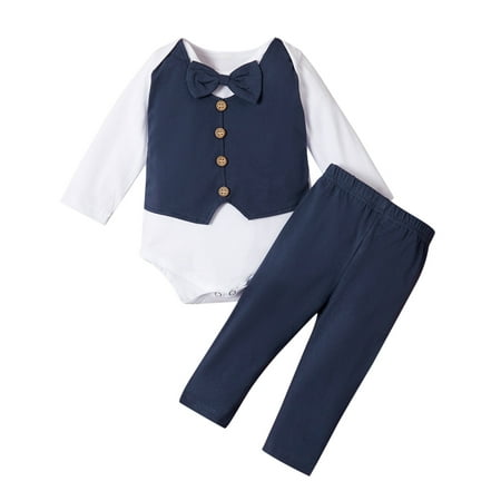 

TAIAOJING Baby Girl Boy Clothes Set Gentleman Suit Bowtie Romper Patchwork Colour Long Sleeve Pants Summer Outfits 3-6 Months