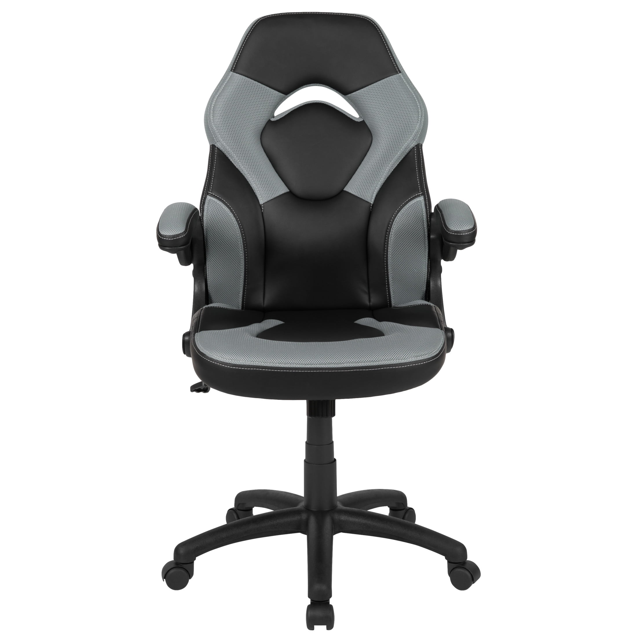 Emma + Oliver Gaming Racing PC Chair with Flip-up Arms, Gray/Black LeatherSoft