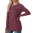 thumbnail image 6 of Frostluinai Women's Long Sleeve T Shirts with Thumb Holes Round Neck Casual Dressy Tops Solid Color Loose Fit Shirts Comzy Spring Blouses, 6 of 9