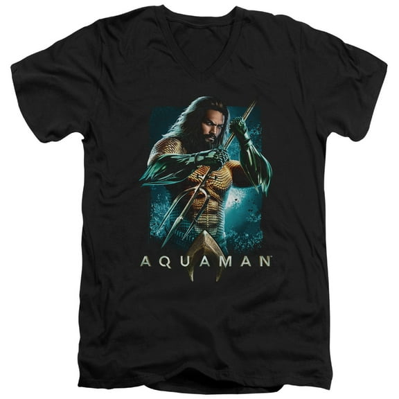 Aquaman Movie Trident S/S Adult V-Neck T-Shirt 30/1 T-Shirt Black