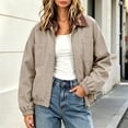 thumbnail image 2 of hlysgo Women's Barn Jacket Collar Zipper Utility Jacket Cinchable Hem Workwear Jacket with Pockets Beige,L, 2 of 6