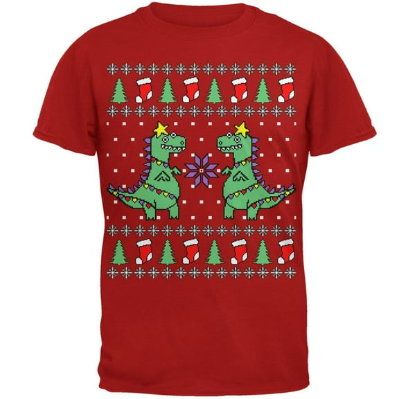 Tree Rex T Rex Ugly Christmas Sweater Mens Soft T Shirt Red 2XL