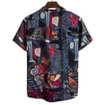 thumbnail image 2 of Men's Casual Button Down Linen Shirts - Short Sleeve, Stand Collar, Floral Pattern, 2 of 7