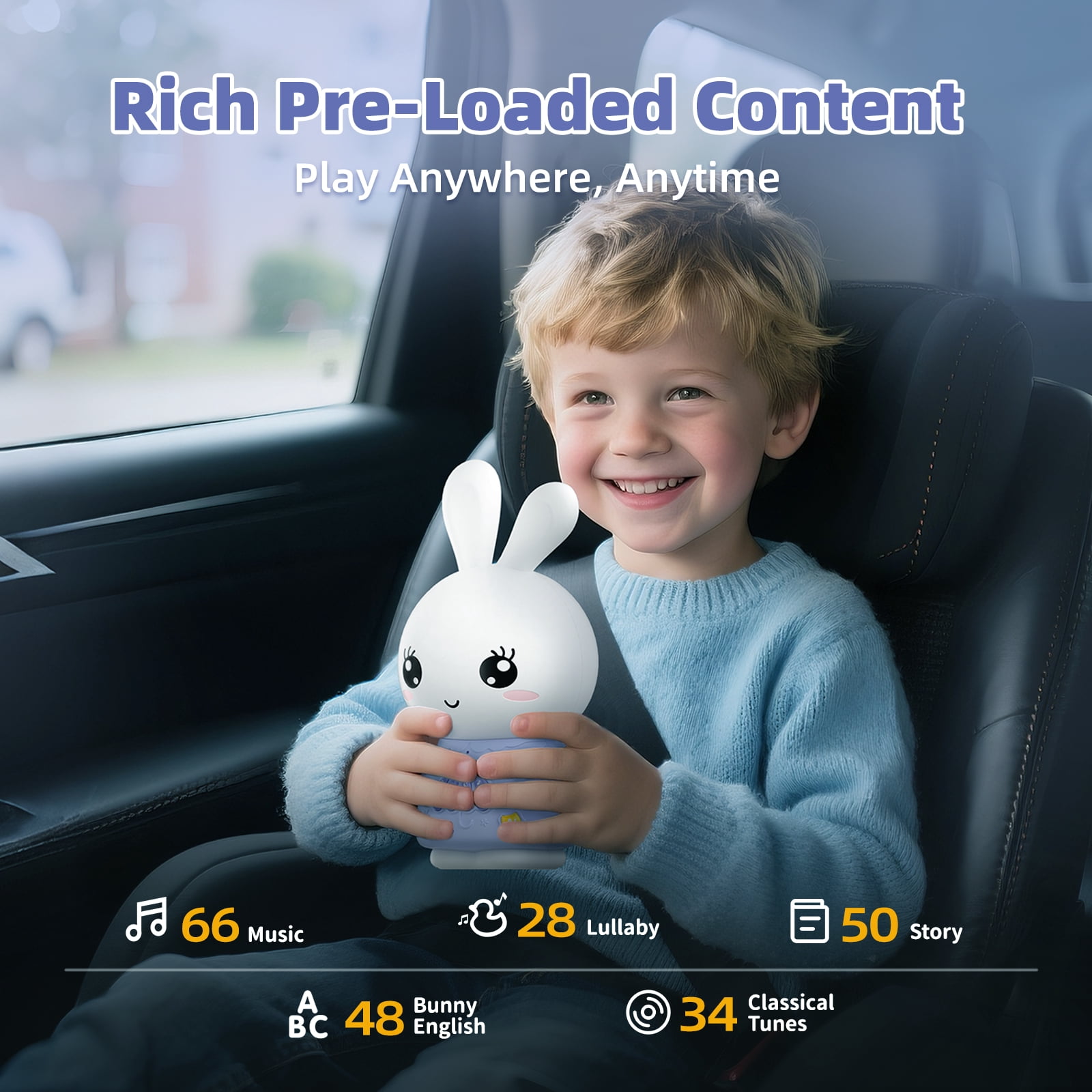 alilo Smart AI Bunny - Smart Storytelling Toy, Bluetooth Player, Night Light, with Preloaded Songs & Stories