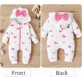 thumbnail image 3 of Bellafa Newborn Baby Fall Winter Outfit Fleece Lining Hooded Jumpsuit Infant Girl One Piece Romper Love Pattern Baby Warm Snowsuit, 3 of 7