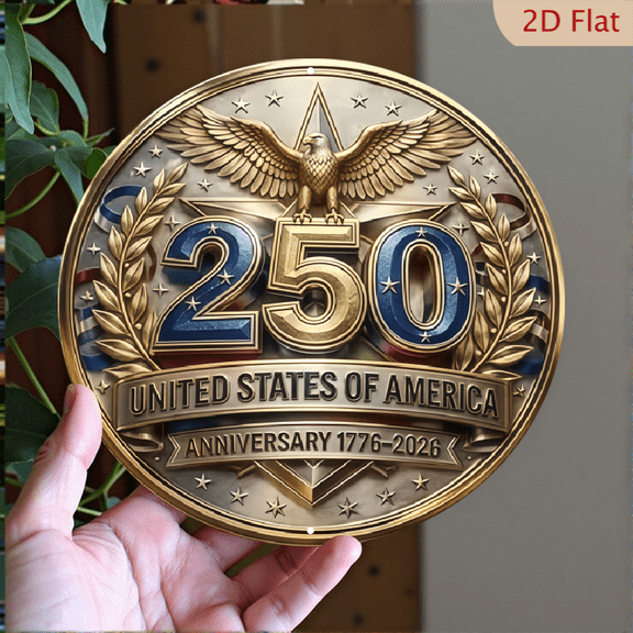 USA 250th Anniversary, 1776-2026 Patriotic Eagle, 1pc, 4th of July Decor, 8" Round Aluminum Wall Art Metal Signs, For American History Celebrations, Independence Day Decor, Patriotic Decor, 2D Flat
