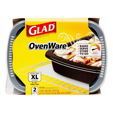 Glad OvenWare Food Storage Containers, Rectangular, Black, 96 Oz