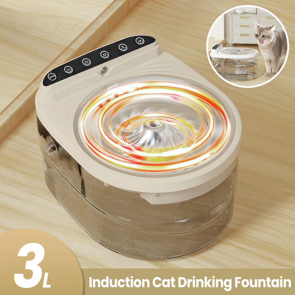 Cat Water Fountain for Drinking with 10 Filter Cottons,Stainless Steel Water Tray, 3L Cat Drinker Battery Powered, Wireless Pet Drinker for Cats and Dogs with Motion Sensor, Ultra-Quiet Pump