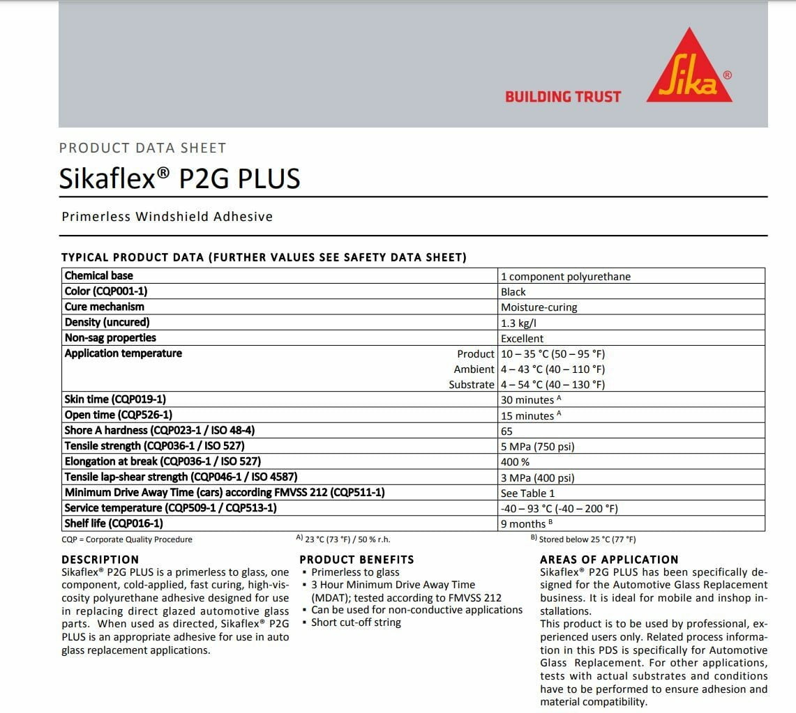 SikaFlex P2G Urethane Automotive Window Adhesive & Primer Kit